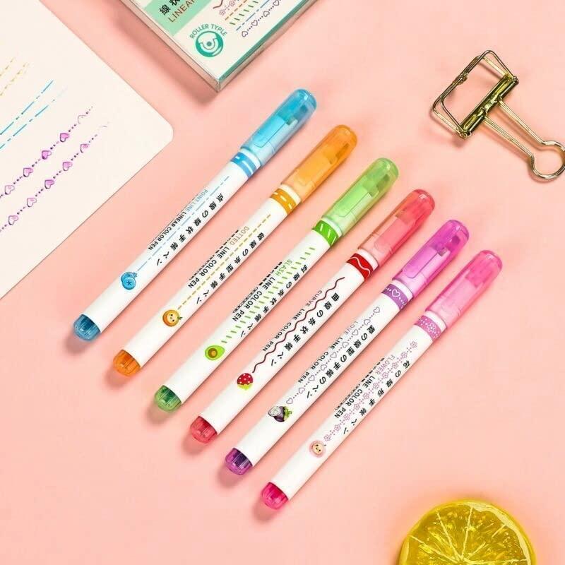 Linear Roller Color Pens Highlighters – Set of 6 Different Curve Shapes