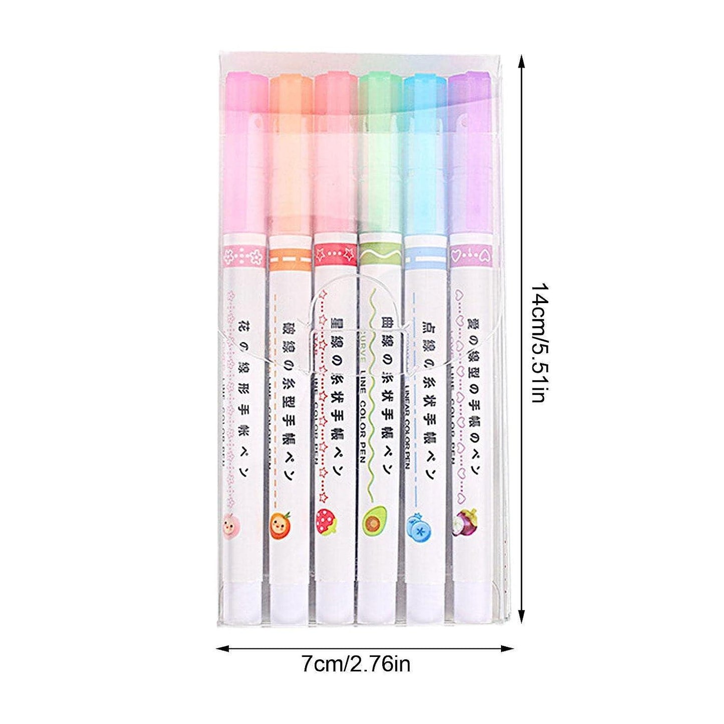 Linear Roller Color Pens Highlighters – Set of 6 Different Curve Shapes