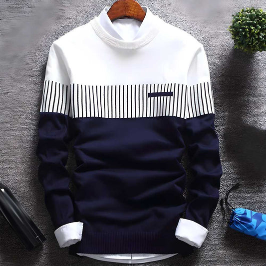Cotton Blend Color Block Full Sleeves T-Shirt – B Blue