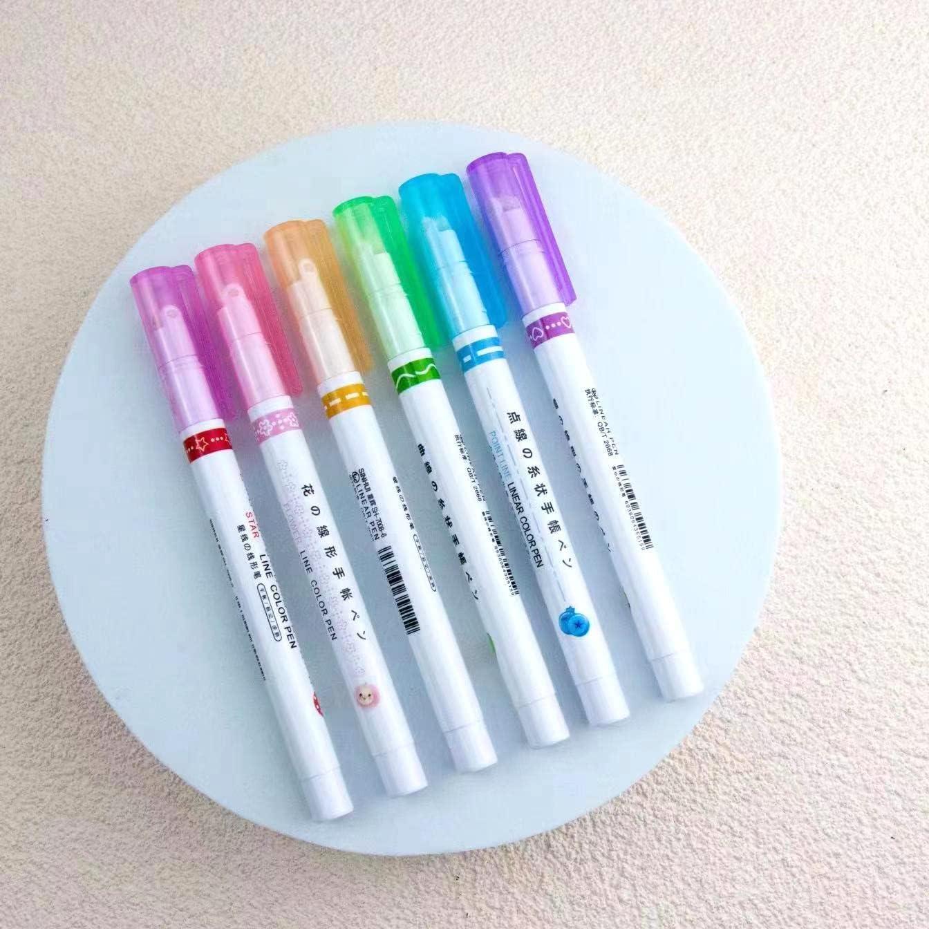 Linear Roller Color Pens Highlighters – Set of 6 Different Curve Shapes