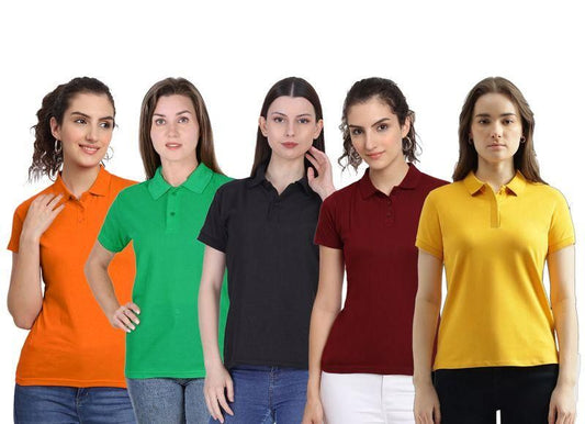 Ketex Cotton Blend Polo Neck T-Shirts – Pack of 5 (Multicolor)